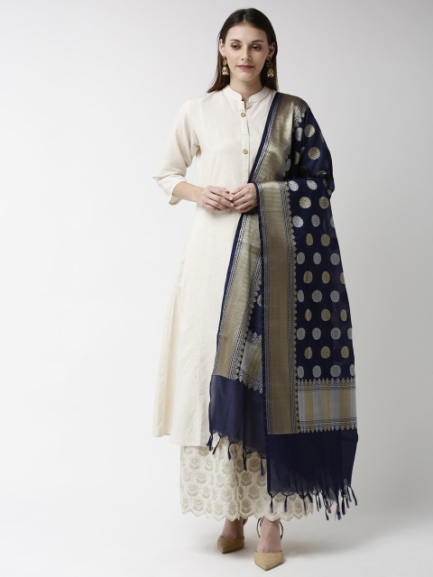 

Soch Navy Blue Woven Design Dupatta