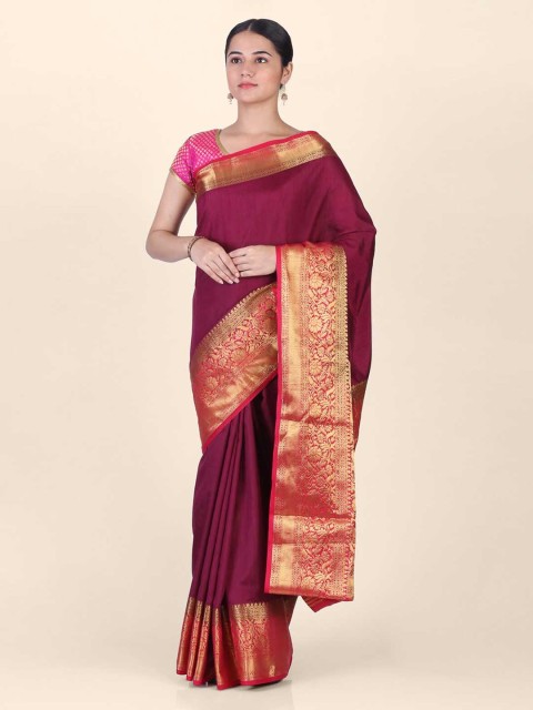 

Hastakala Purple & Gold-Toned Silk Blend Woven Design Saree