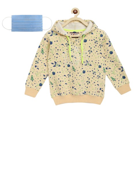 

Lil Tomatoes Boys Yellow Printed Hooded Sweatshirt