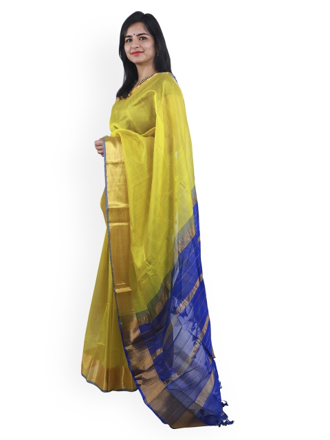

APCO Yellow & Blue Silk Cotton Solid Saree