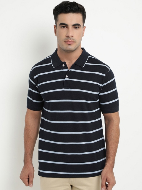 

COBB Men Navy Blue & White Striped Polo Collar T-shirt