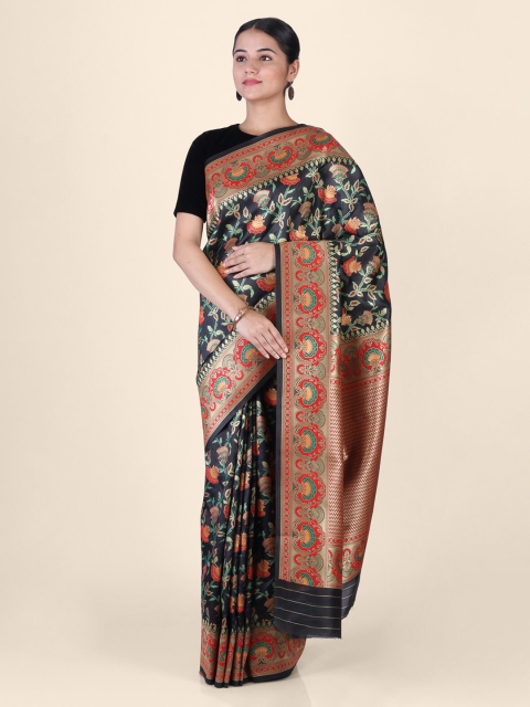 

Hastakala Black & Red Silk Blend Handloom Woven Design Saree