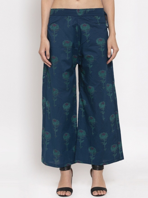 

TAG 7 Women Blue & Green Printed Flared Palazzos