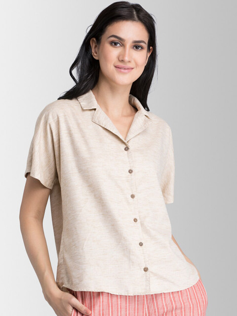 

FableStreet Women Beige Boxy Printed Casual Shirt