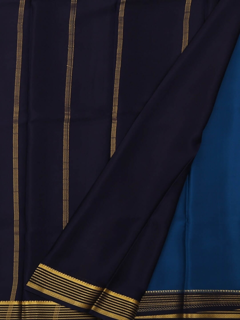 

Pothys Navy Blue & Gold-Coloured Pure Silk Solid Mysore Silk Saree