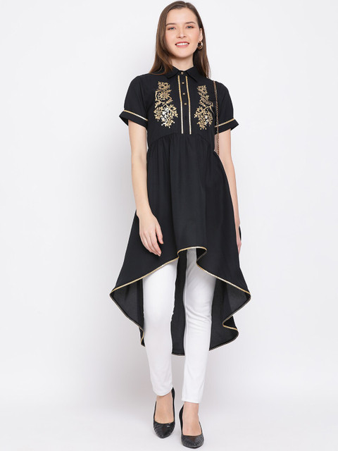 

ALL WAYS YOU Women Black Embroidered Fit and Flare Dress