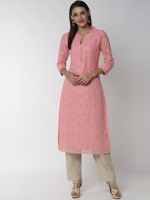 

Soch Women Pink Embroidered Straight Kurta