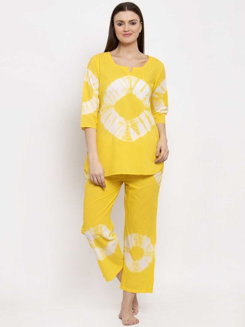 

Aujjessa Women Yellow & White Printed Night Suit