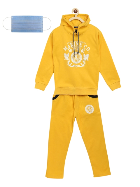 

Lil Tomatoes Boys Yellow Solid Tracksuit With Face Mask