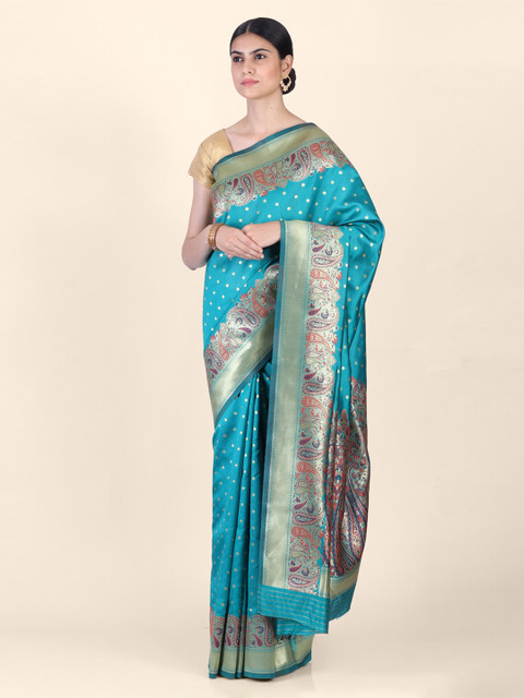 

Hastakala Blue Silk Blend Printed Handloom Banarasi Saree