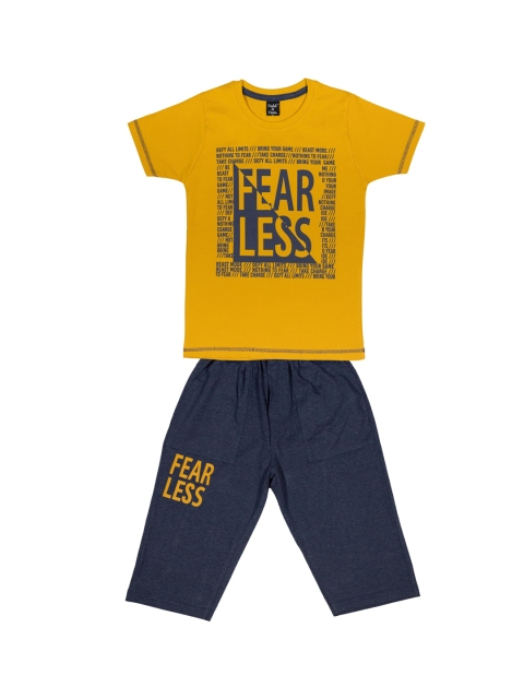 

Todd N Teen Boys Mustard Yellow & Navy Blue Printed Night suit