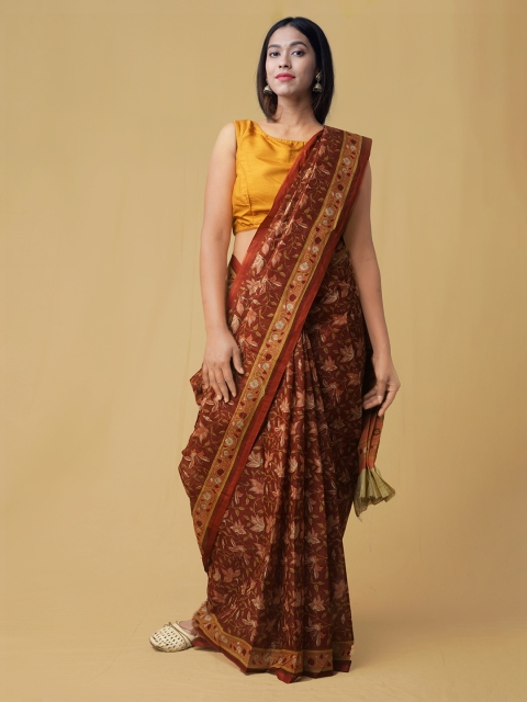 

Unnati Silks Brown & Red Pure Cotton Printed Saree