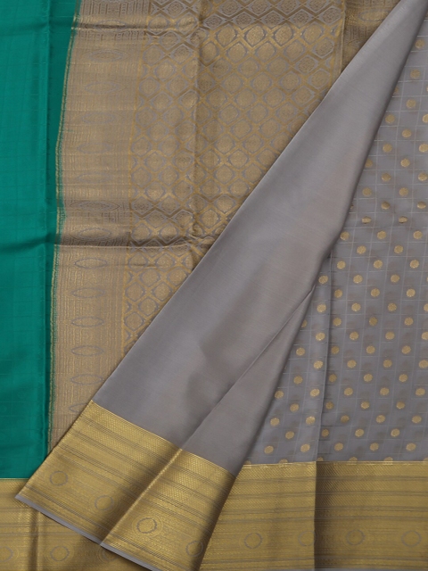 

Pothys Grey & Green Pure Silk Woven Design Mysore Silk Saree
