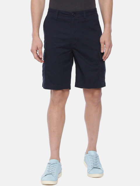 

Breakbounce Men Navy Blue Solid Slim Fit Cargo Shorts