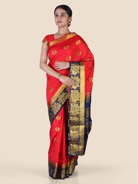 

CLAI WORLD Red & Navy Blue Silk Blend Woven Design Saree