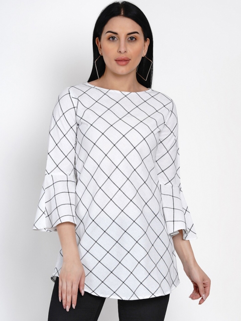 

FABNEST Women White & Black Checked Tunic