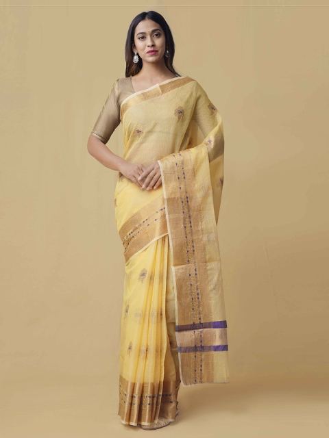 

Unnati Silks Yellow & Blue Silk Cotton Woven Design Kota Handloom Saree
