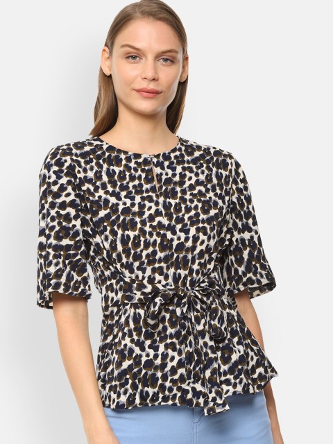 

Van Heusen Woman Black Animal Printed Peplum Top