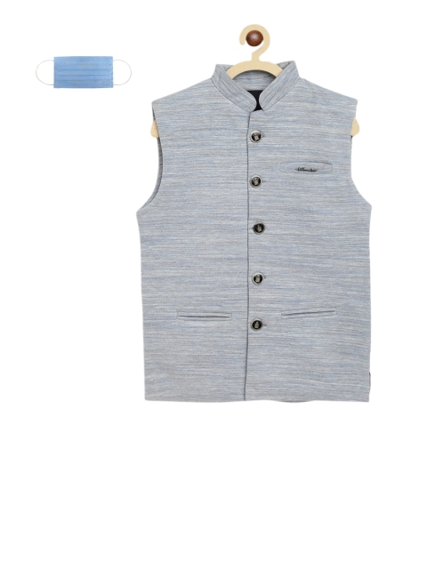 

Lil Tomatoes Boys Grey Woven-Design Nehru Jacket