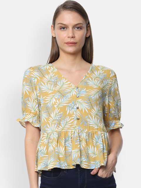 

Van Heusen Woman Mustard Yellow Printed Top