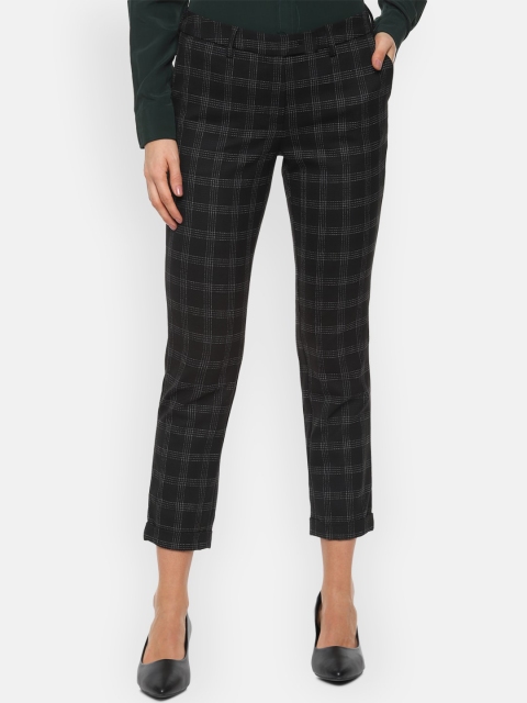 

Van Heusen Woman Black Regular Fit Checked Formal Trousers