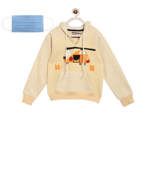 

Lil Tomatoes Boys Yellow Printed Hooded Sweatshirt