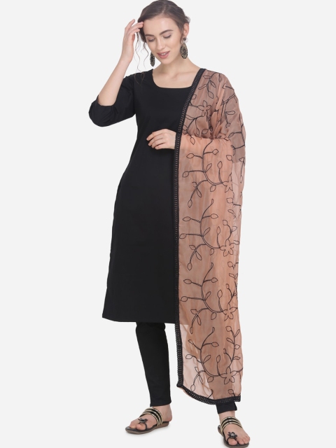 

mf Peach-Coloured & Black Embroidered Dupatta