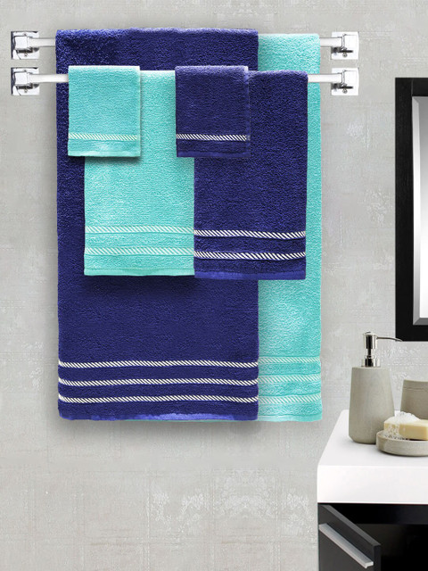 

Trident Unisex Set Of 6 Solid 380 GSM Comfort Living Towels, Blue
