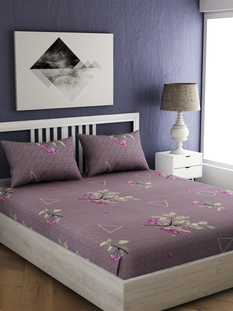 

EverHOME Mauve Floral 210 TC Cotton 1 Queen Bedsheet with 2 Pillow Covers