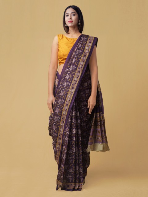 

Unnati Silks Purple & Beige Pure Cotton Jaal Print Saree