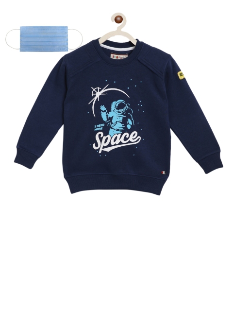 

Lil Tomatoes Boys Navy Blue Printed Sweatshirt With Mask
