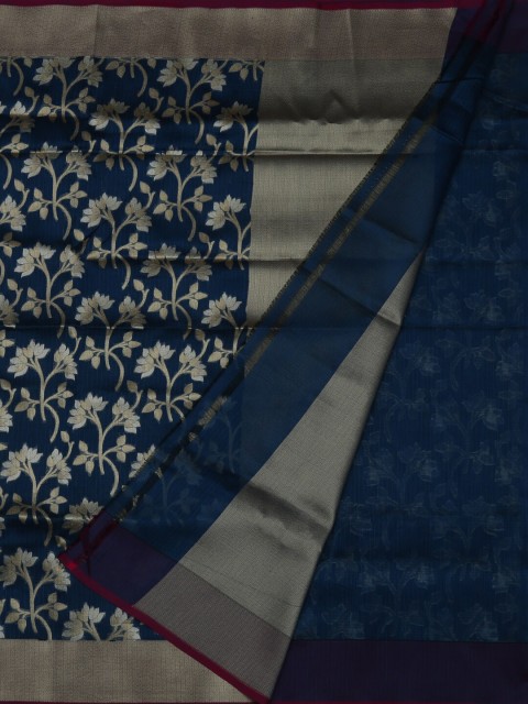 

Pothys Navy Blue & Gold-Toned Jute Silk Woven Design Saree