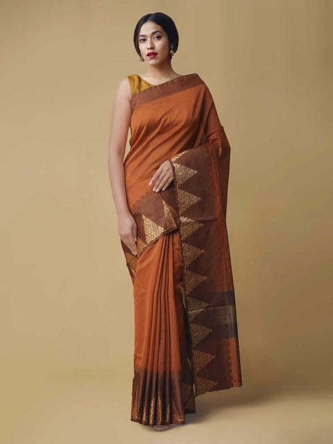 

Unnati Silks Orange Silk Cotton Woven Design Kanjeevaram Saree