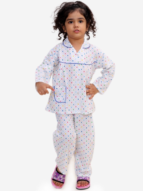 

KID1 Girls Blue & White Printed Night suit