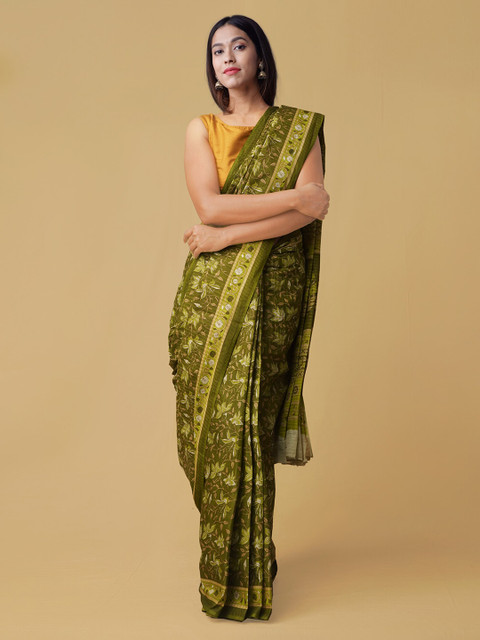 

Unnati Silks Green Printed Pure Cotton Saree