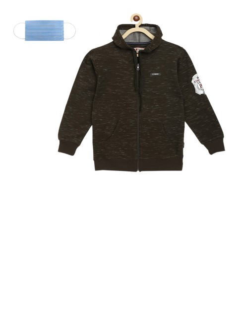 

Lil Tomatoes Boys Olive Green Printed Hooded Sweatshirt