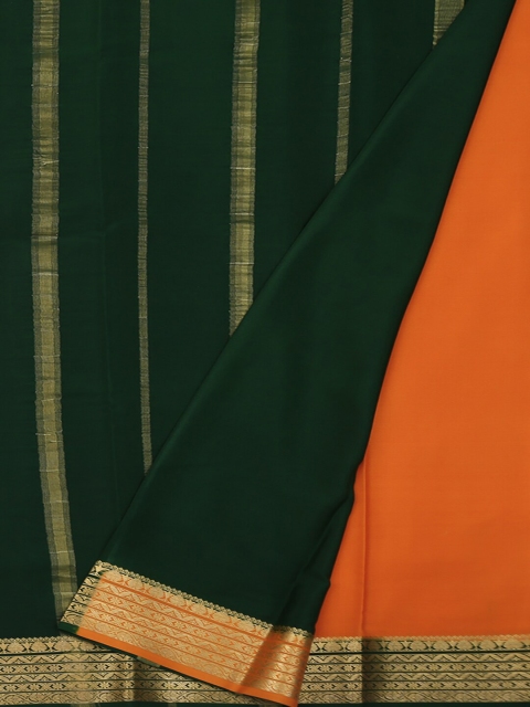 

Pothys Orange & Green Pure Silk Solid Mysore Silk Saree