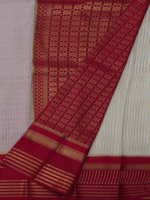 

Pothys Off-White & Red Pure Silk Printed Saree