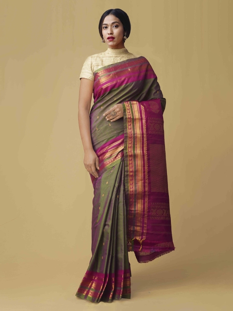 

Unnati Silks Pink & Green Silk Cotton Woven Design Sustainable Saree
