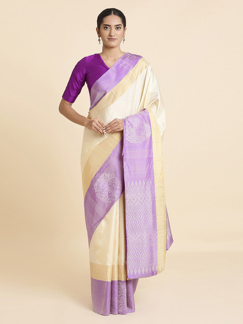 

Taneira Cream-colored Handwoven Pure Silk Saree