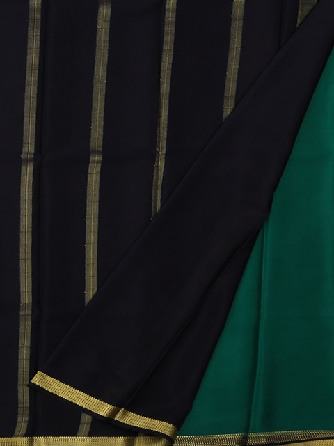 

Pothys Black & Green Pure Silk Solid Mysore Silk Saree