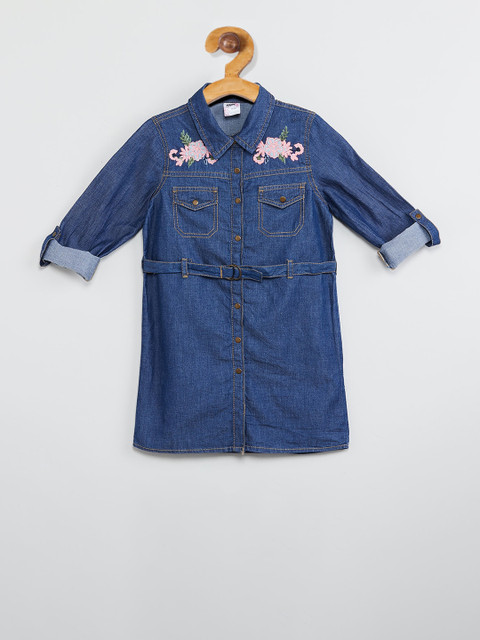

max Girls Blue Solid Shirt Dress