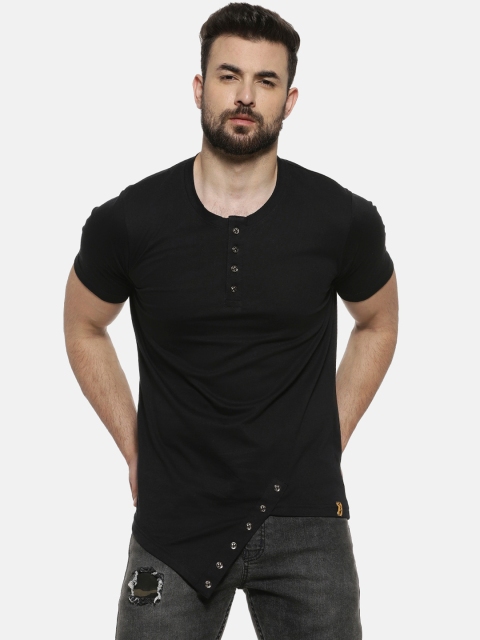 

Campus Sutra Men Black Solid Henley Neck T-shirt