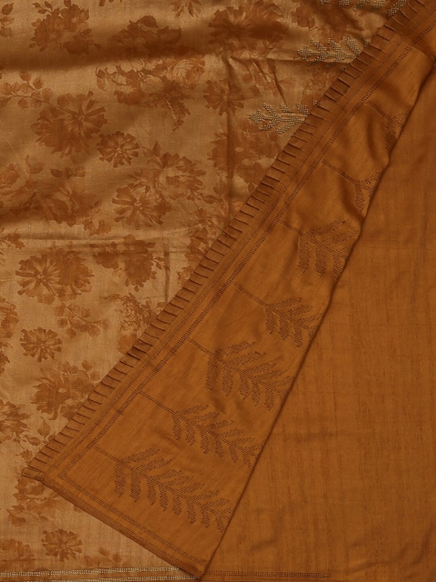 

Pothys Brown Floral Printed Poly Georgette Saree