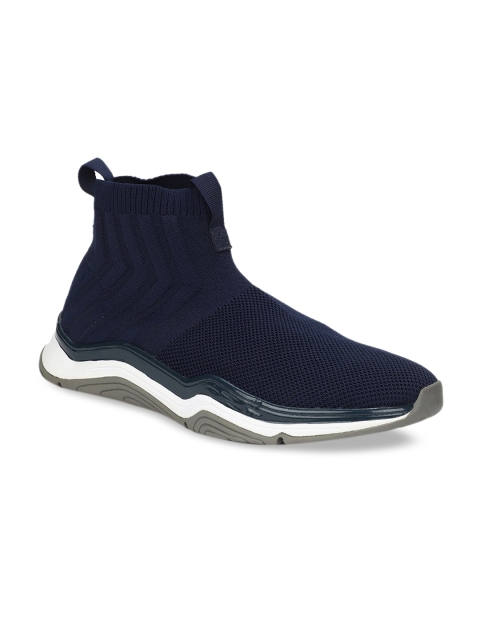 

ALDO Men Navy Blue Solid Textile High-Top Slip-On Sneakers