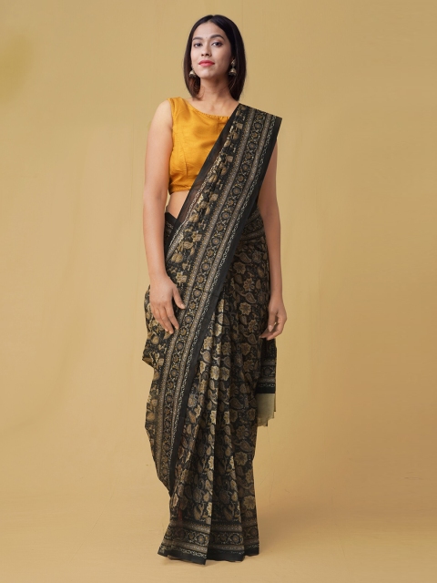

Unnati Silks Black Printed Pure Cotton Saree