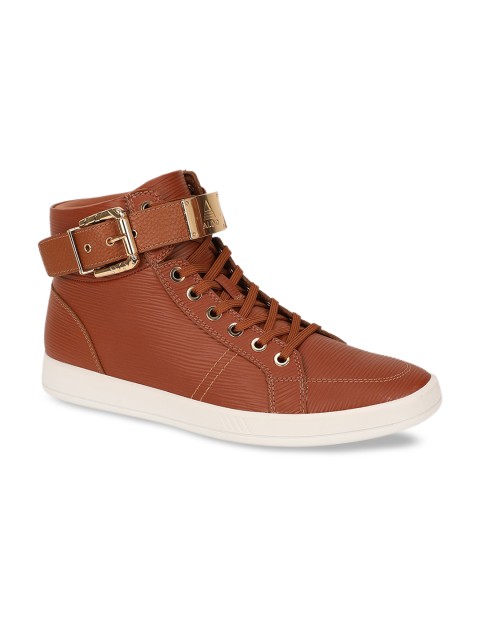 

ALDO Men Brown Solid Synthetic Mid-Top Flat Boots