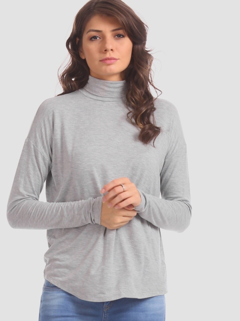 

GAP Women Grey Long Sleeve Luxe Relaxed Turtleneck T-Shirt