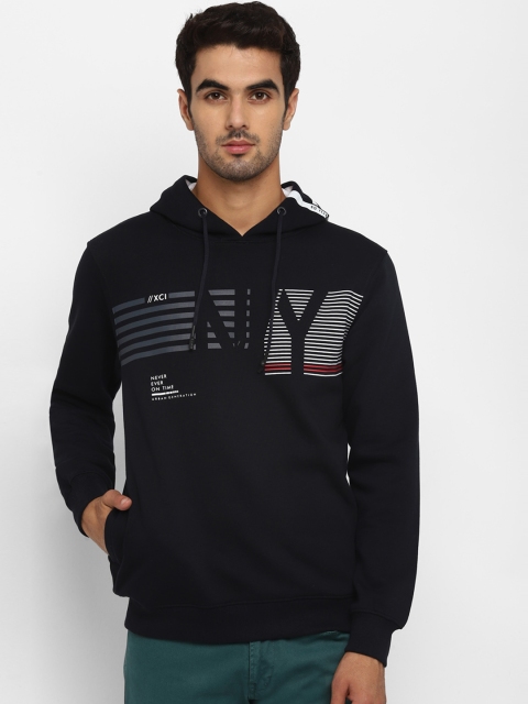 

Octave Men Navy Blue Printed Hooded Sweatshirt
