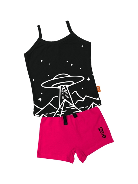 

You Got Plan B Girls Black & Pink Printed Anti-bacterial Anti-microbial T-shirt with Shorts